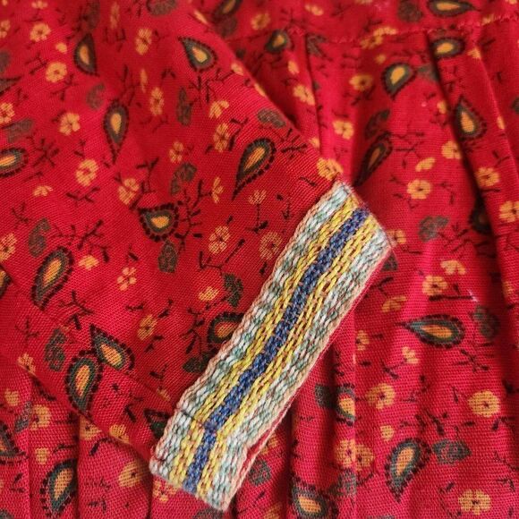 Vintage 70s Boho Maxi Peasant Dress Womens Size M Red Gauze Ethnic Embroidered T - Picture 5 of 5